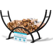 BIRDROCK HOME 50in Firewood Rack for Outdoor or Indoor Use | Large Capacity | Fire Wood Log Storage Holder | Black Elevated Curved Design | Kindling Under Rack