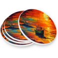 thumbnail image 3 of Sunset Oil Painting Coaster, Drinks Round Absorbent Stone Set with Ceramic Stone and Cork Base, Tabletop Protection Mats and Cups Place for 2PCS Home Decor, 3 of 6