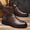 Brown, variant on Men's Mid Calf Slip On Chelsea Martin Boots, Microfiber Leather Pleated Side Zipper Ankle Boots, Wear Resistant Thick Lug Sole Casual Dress Boots for Daily Outdoor