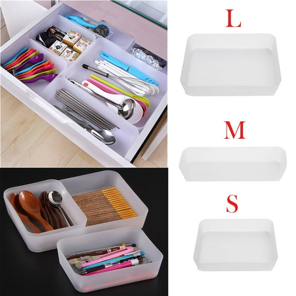 pstuiky Drawer Organizer Box with Dividers for Kitchen Cutlery, Makeup & Home Supplies - Plastic Storage Case for Drawers