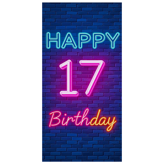 Neon Style 17th Birthday Banner Background Backdrop Party Supplies Birthday Decoration Photography Props Birthday Party Decor Happy Birthday Decorations