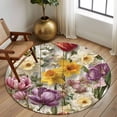 thumbnail image 2 of Round Rugs 5 Ft, Spring Floral Non Slip Area Rugs for Kitchen Bedroom Entryway, Farmhouse Flowers Watercolor Botanical Elegant Washable Carpet Runner Rug Floor Mats for Bedroom Home Decor, 2 of 8