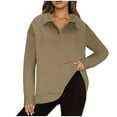 thumbnail image 1 of Timegard Tops for Women Lapel V Neck Drop Shoulder Blouse Fall Casual Solid Color Long Sleeve Tops, 1 of 7