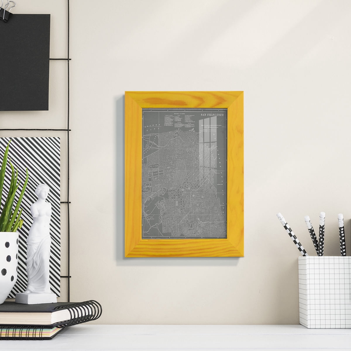 City Map of San Francisco -Framed Print w/glass-Sunflower Yellow