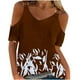 thumbnail image 1 of Fiudx Ofertas Del Día Blusas de Cuello Redondo de Manga Corta con Estampado Informal a La Moda para Mujer, 1 of 4
