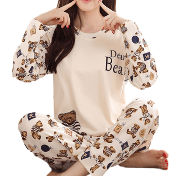Ladies Girls Cute Fun Nightwear Pyjamas Long Sleeve Print Pajamas Cartoon S I6U5 