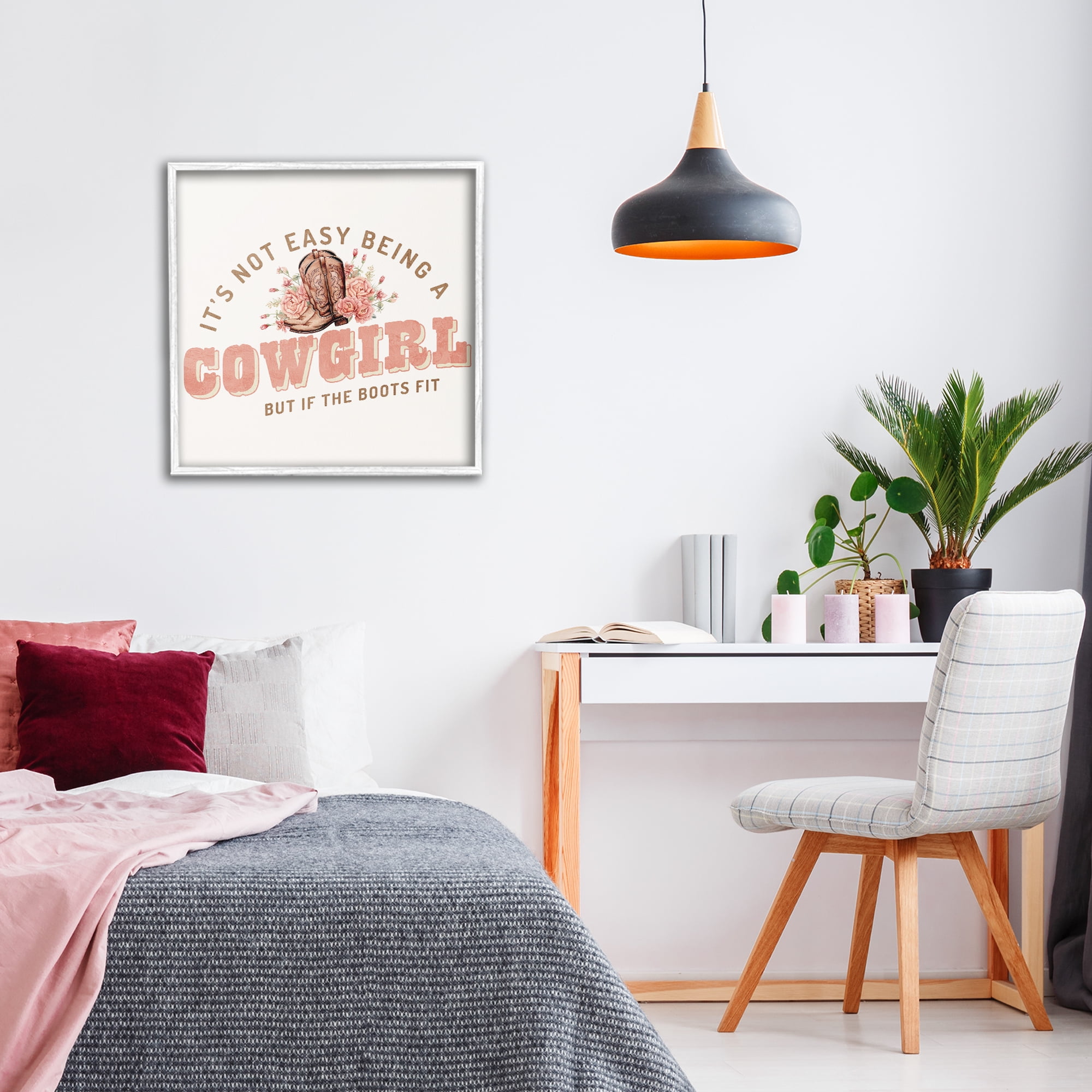 Not Easy Being Cowgirl White Framed Giclee Art, design by Kim Allen