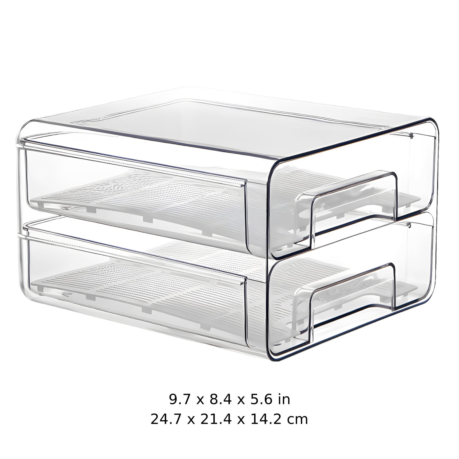 Double Layer Refrigerator Organizer,Stackable Clear Bin with Drain Tray & Dividers,9.7x8.4x5.6 Inch, for Fruits, Vegetables,Eggs,Refrigerator Storage