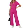 thumbnail image 2 of Fantaslook Two Piece Lounge Sets for Women Vacation Travel Outfits Dressy Casual V Neck Short Sleeve Tops Wide Leg Pants Fashion Outfits, 2 of 8