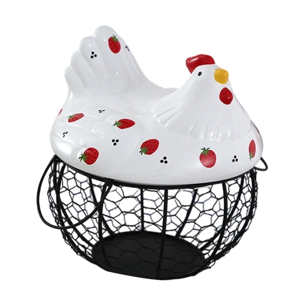 Cesta para huevos de gallina con tapa, contenedor de almacenamiento de alambre metálico, soporte para huevos de gallina. Estilo B