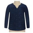 thumbnail image 3 of Women Loose Eye-catching Nature Reverse Solid Color Long Sleeve Cotton linen Blouse(Navy,XXL), 3 of 5
