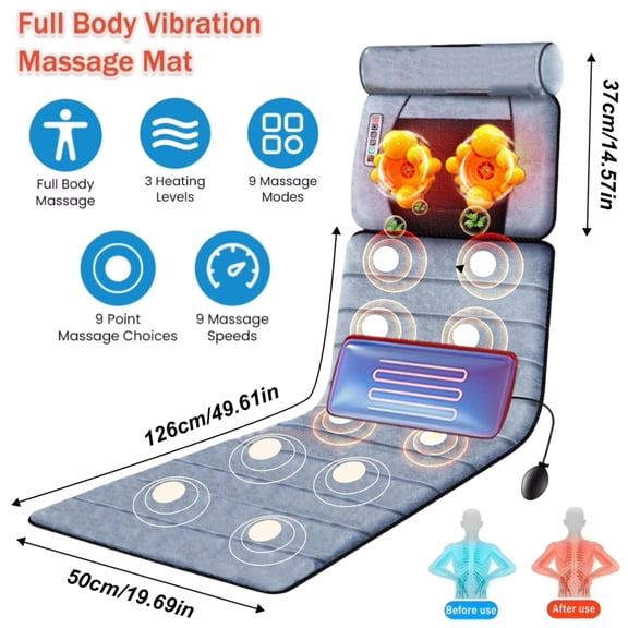 Massage Mat for Full Body,Back Massager,Back Massager with 10 Vibration Motors, Adjustable Heating Level and Intensity,Massage Chair Pad for Neck, Back, Waist, Legs