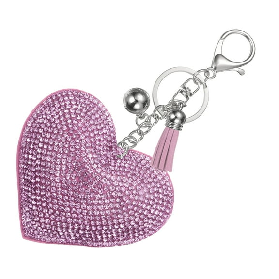 Rhinestone Keychains for Women, Cute Bling Heart Shape Keychain Accessories Purse Charm Backpack Keyring for Gifts Decorative Bag Handbags Car Keys, White-Violet
