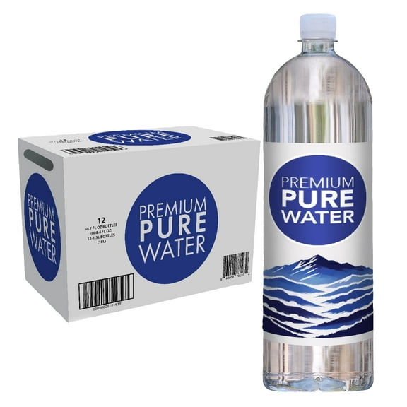 Premium Pure Water Big Bottles 12 Pack 1.5 Liter/50.7oz Ultra Pure Drinking Water