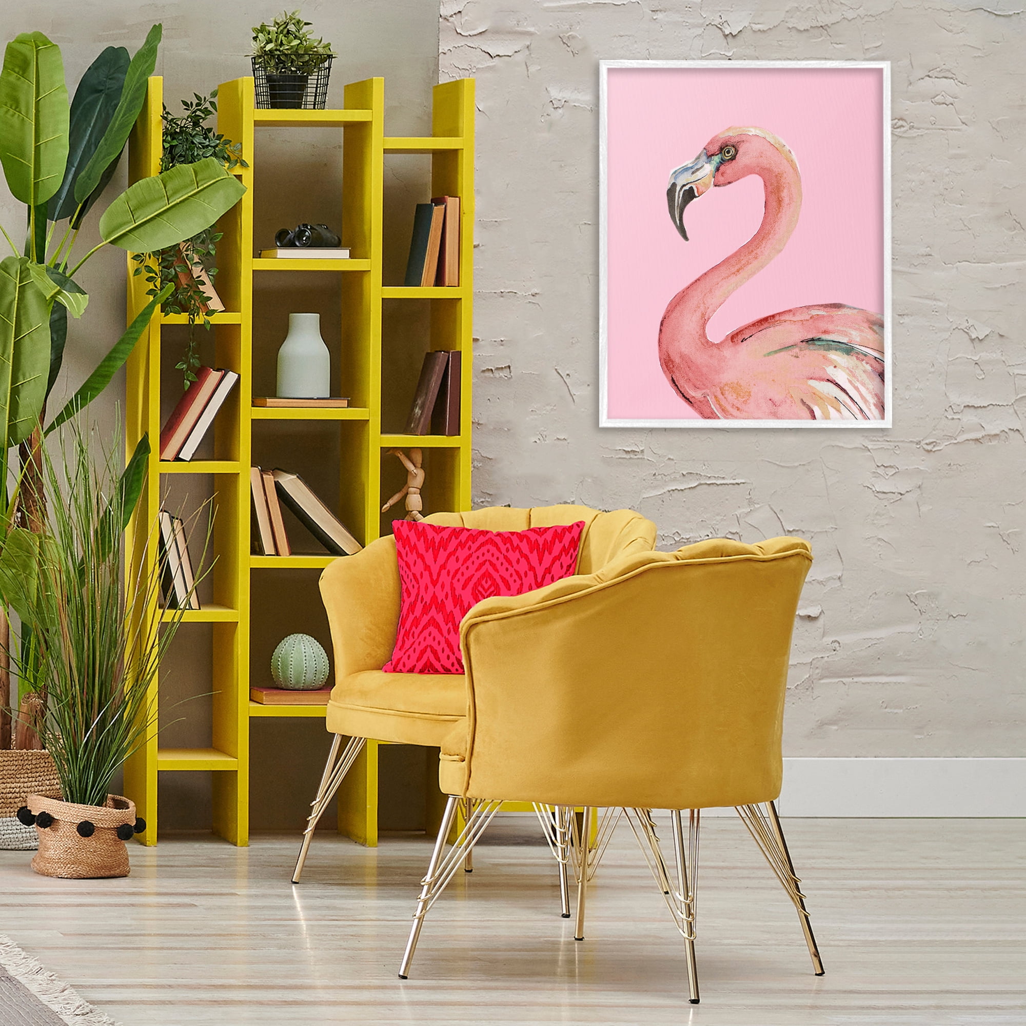 Stupell Industries Flamingo On Pink Animals & Insects Painting White Framed Art Print Wall Art, 24 x 30