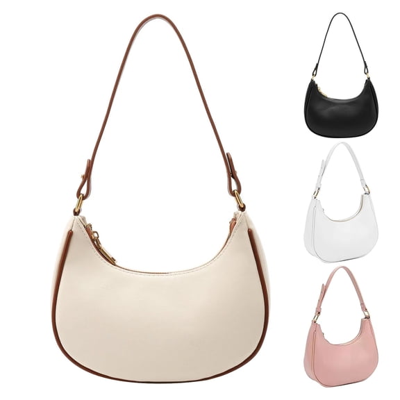 Modstep Women Fashion Crescent Shoulder Bag Leather Shoulder Tote Purses Zipper Closure Handbag Ladies Party Underarm Bags Beige