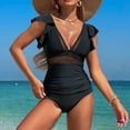 thumbnail image 2 of SOMER Women's One Piece Swimsuit Tummy Control Bathing Suits Ruffle V Neck Mesh Sheer Slimming Swimwear, 2 of 6