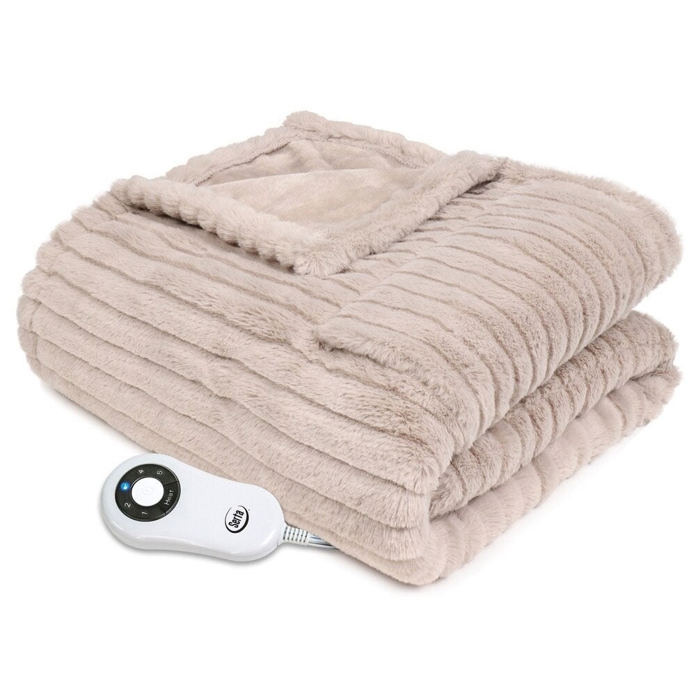 ELECTRIC MICRO MINK & SHERPA TAN  NEW! HEATED THROW EXTRA LONG 50X72 INCHES 