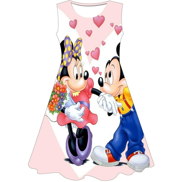 Disney Minnie Mickey Mouse impression 3D filles robe tenue décontractée  mignon fête d'anniversaire été Minnie Mickey confort robe de princesse 