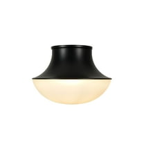 Kenroy Home Chelsea 7'' Flush Mount Ceiling Light Fixture with White Glass Bowl Shade for Entryway, Hallway, Closet, or Bedroom, Black