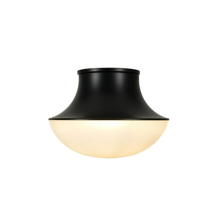 Kenroy Home Chelsea 7'' Flush Mount Ceiling Light Fixture with White Glass Bowl Shade for Entryway, Hallway, Closet, or Bedroom, Black