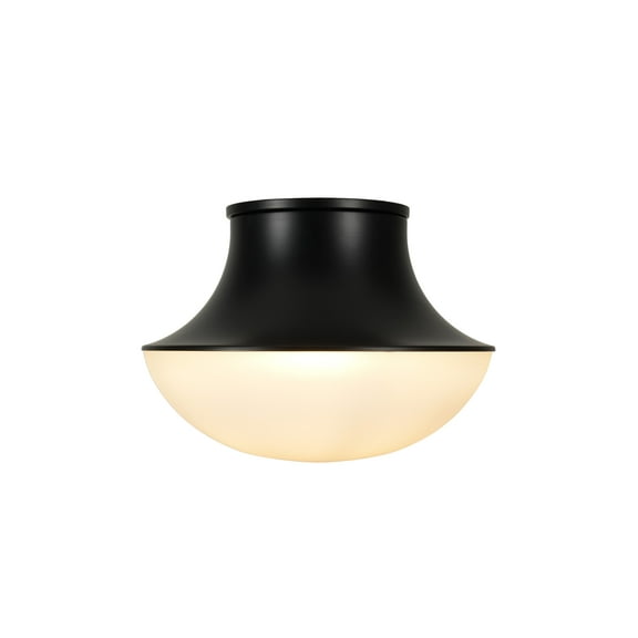 Kenroy Home Chelsea 7'' Flush Mount Ceiling Light Fixture with White Glass Bowl Shade for Entryway, Hallway, Closet, or Bedroom, Black