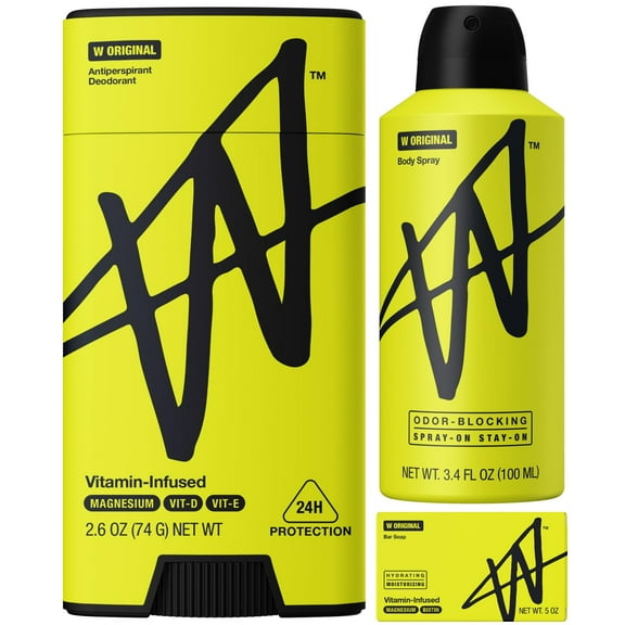 W by Jake Paul Original Scent Bundle: Sweat-Protection Deodorant   Odor Blocking Body Spray   Hydrating & Moisturizing Soap Bar