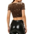 thumbnail image 3 of INSPIRE CHIC Women's Casual Short Sleeve Cute Scoop Neck Velvet Fitted Crop Top M Brown, 3 of 6
