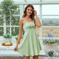thumbnail image 4 of Robe Corset à Bretelles Spaghetti pour Femmes, Plissée, Coupe Trapèze, Évasée, Mini Robe Vert Pâle S, 4 of 10