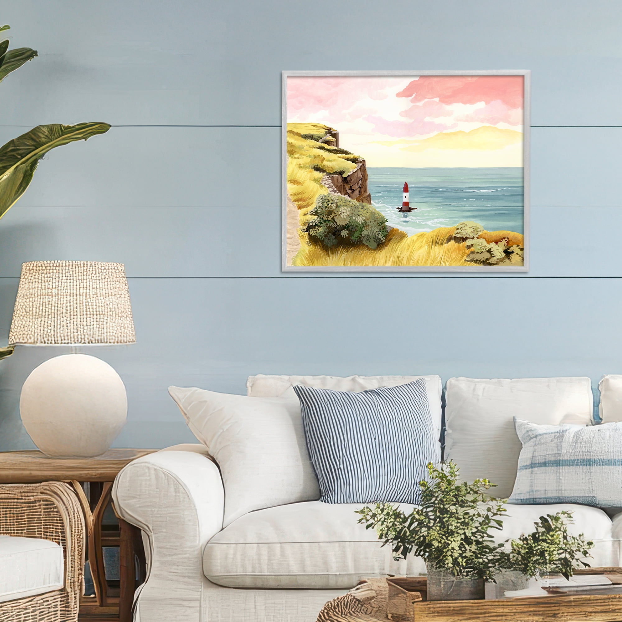 Beachy Head Lone Lighthouse Gray Framed Giclee Art, design by Courtney Haley