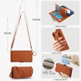 thumbnail image 3 of Allytechgroup Wallet Case for iPhone XR, RFID Blocking Multiple Cards Holder Zipper Pocket Hand Strap Shockproof Stand Phone Case with Crossbody Lanyard for Women Girls, Brown, 3 of 7