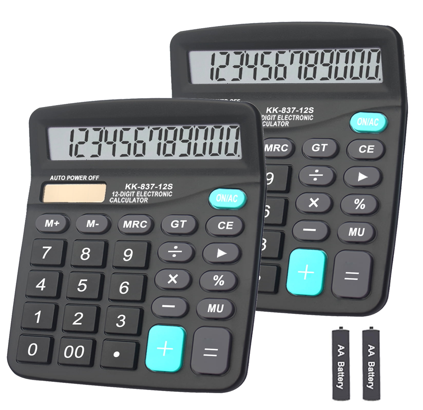 B, Pack of 2 Large Calculator,BESTWYA 12-Digit Dual Power Handheld Desktop Calculator with Large LCD Display Big Sensitive Button 