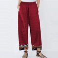 thumbnail image 1 of Pantalones anchos de las mujeres de la vendimia Pantalones con estampado de geometría Cintura e Abanopi Pantalones de lino de algodón, 1 of 7