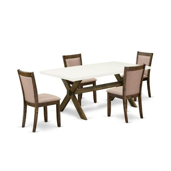 East West Furniture X727MZ716-5 5 Piece Dinner Table Set - A Wooden Dining Table with Trestle Base and 4 Parson Chairs - Distressed Jacobean Finish