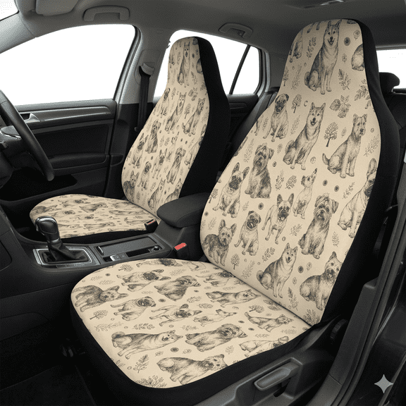 Emacom Ltd Dog Lover Car Seat Covers, Cute Puppy Print Auto Interior Accessories, Universal Fit Front Seat Protector for Dog Owners