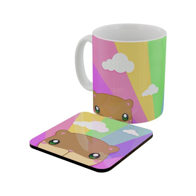 Inquisitive Creatures - Juego de taza y posavasos diseño Kawaii Hamster arco iris (Mutlicolor)