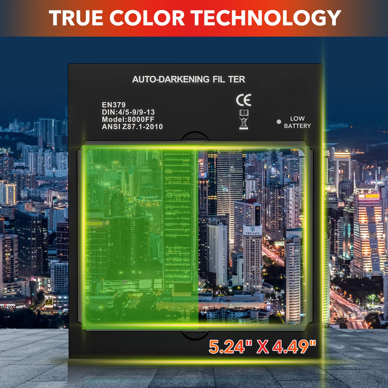 TRQWH Large View 3.94" x 3.15" Welding Helmet Auto Darkening Welding Hood with LED Light Solar Powered True Color 4 Arc Sensor Welding Mask Wide Shade 4/5-9/9-13 Weld Helmet with Grinding (KTS-QLS05)