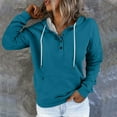 thumbnail image 2 of YUTK Womens 3/4 Sleeve Tops - Women's Solid Button Hat Rope Hooded Pocket Pullover Fashionable Sweatshirts Sky Blue Xl, 2 of 6