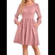 thumbnail image 3 of Vestido de Mujer con Mangas Largas Tipo Farol, Cuello Redondo, Falda Evasé, Moda de Otoño Rosa L, 3 of 7