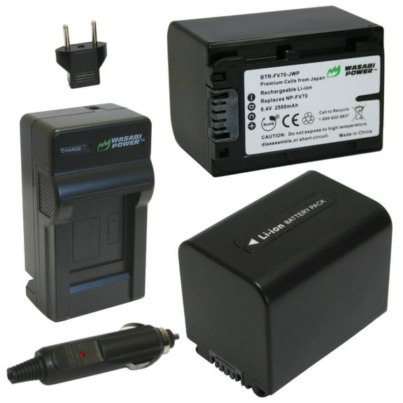 Wasabi Power Battery (2-Pack) and Charger for Sony NP-FV70 (2500mAh)