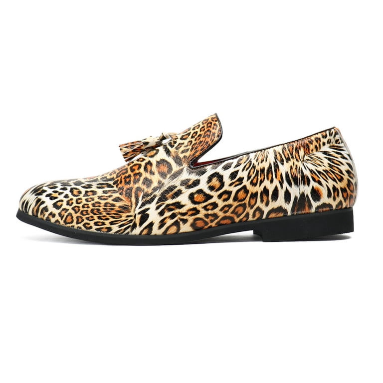 Mens Lepoard Tassel Shoes Santimon Menâ€™s Leopard Printed Tassel Loafers, Casual Slip  main image 4