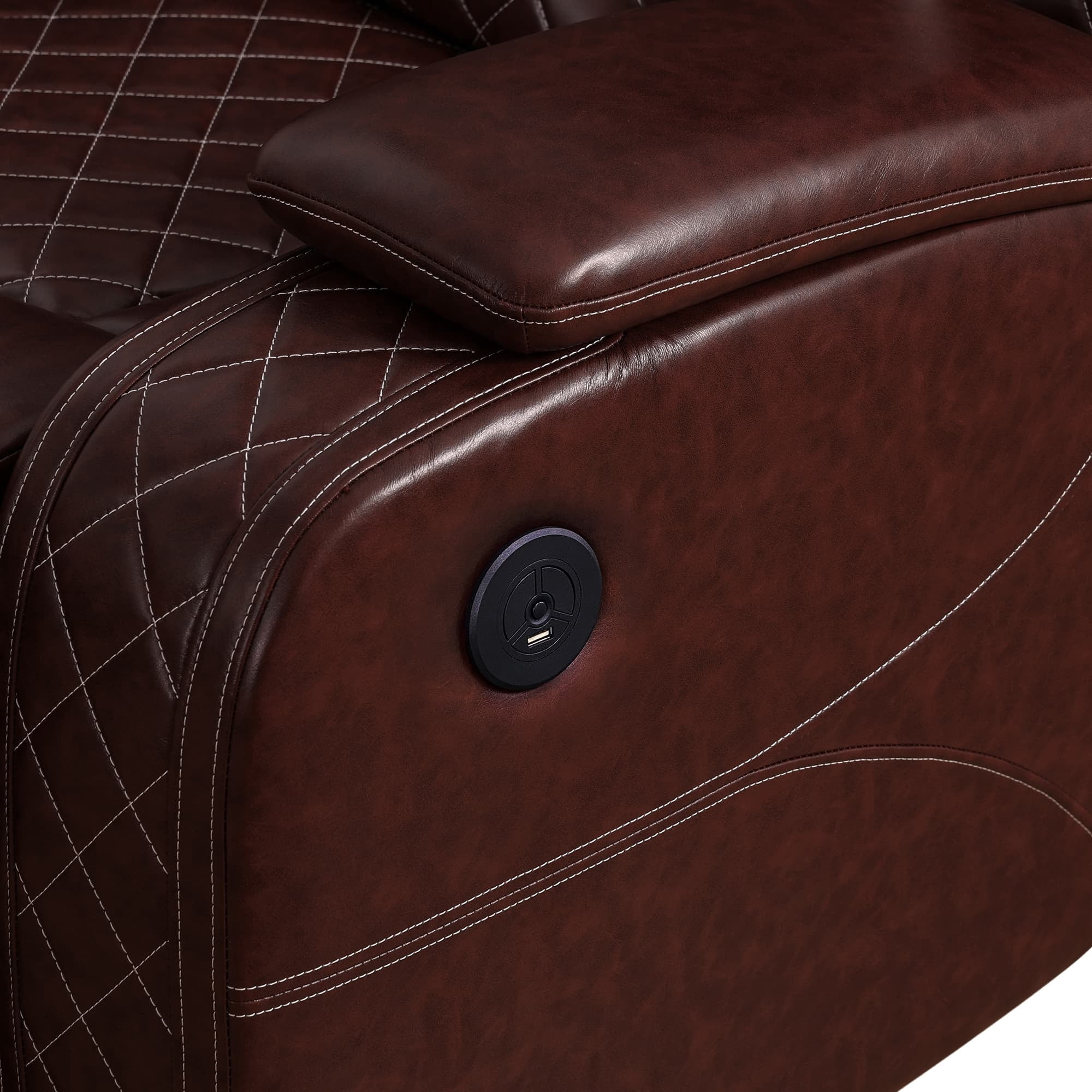 MAYEERTY Power Reclining Loveseat Sofa, Electric 2-Seat Leather Recliner with USB Charging, Storage & Cup Holders for Living Room, Brown