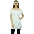 thumbnail image 4 of Bimba Women's Off shoulder Puff Sleeve Tops Elastic Waist Blouse Cotton Tunic, 4 of 9