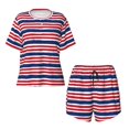 thumbnail image 2 of Yiaed USA Colors Stripes Print Short Sleeve Pajama Sets for Women Casual Crew Neck 2 Piece Lounge Sets Women's Short-Sleeved Pajama-X-Large, 2 of 5