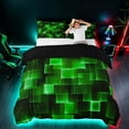 thumbnail image 3 of Manfei Glowing Plaid Duvet Cover Queen, Geometric Checkered Queen Bedding, Green and Black, Black Reversible 3pcs, 1 Duvet Cover and 2 Pillowcases, 3 of 7