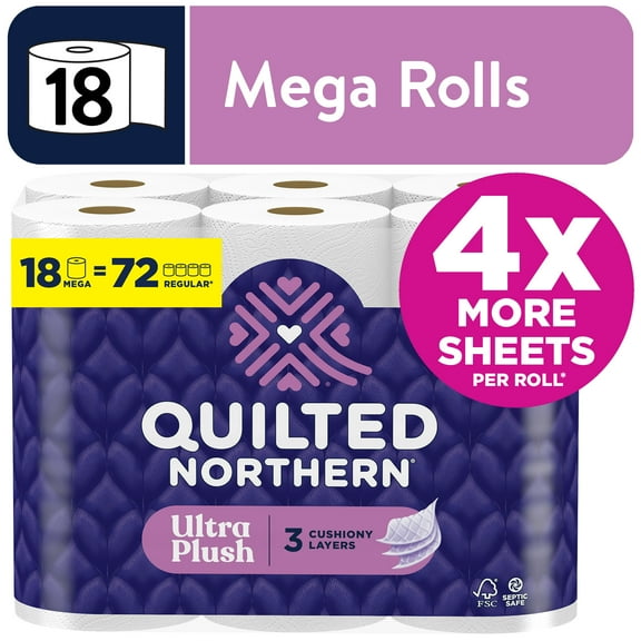Quilted Northern Ultra Plush 3-Ply Toilet Paper, 18 Mega Rolls, 255 Sheets Per Roll