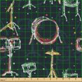 thumbnail image 2 of Ambesonne Pop Culture Fabric by the Yard Upholstery, Drum Kit with Stars, 10 Yards, Dark Coral Sea Green and Grey, 2 of 5