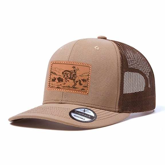 Vergiac Cowboy Horse Leather Patch Pattern Mesh Trucker Hat Men Adjustable Breathable Fashion Cap for Travel Outdoor Daily Outfit Matching