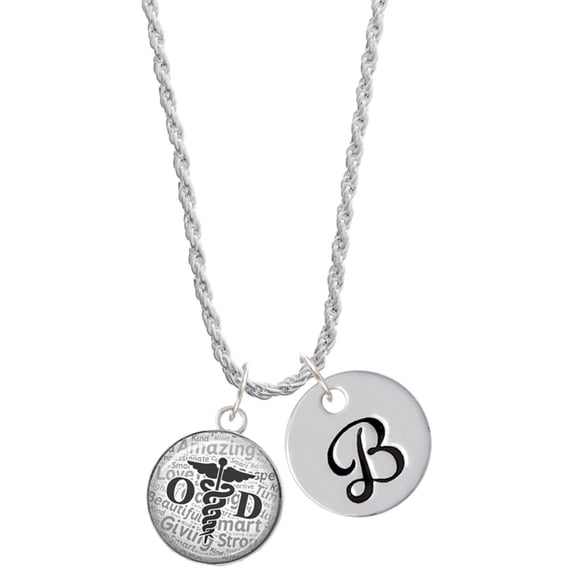 Delight Jewelry Silvertone Domed Black OD Silvertone Script Initial Disc - B - Charm Necklace, 20"+3"