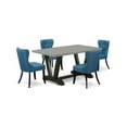 thumbnail image 6 of East West Furniture V696SI121-5 5-Piece Dining Table Set- 4 Upholstered Dining Chairs with Blue Linen Fabric Seat and Button Tufted Chair Back - Rectangular Table Top & Wooden Legs - Cement and Black, 6 of 10